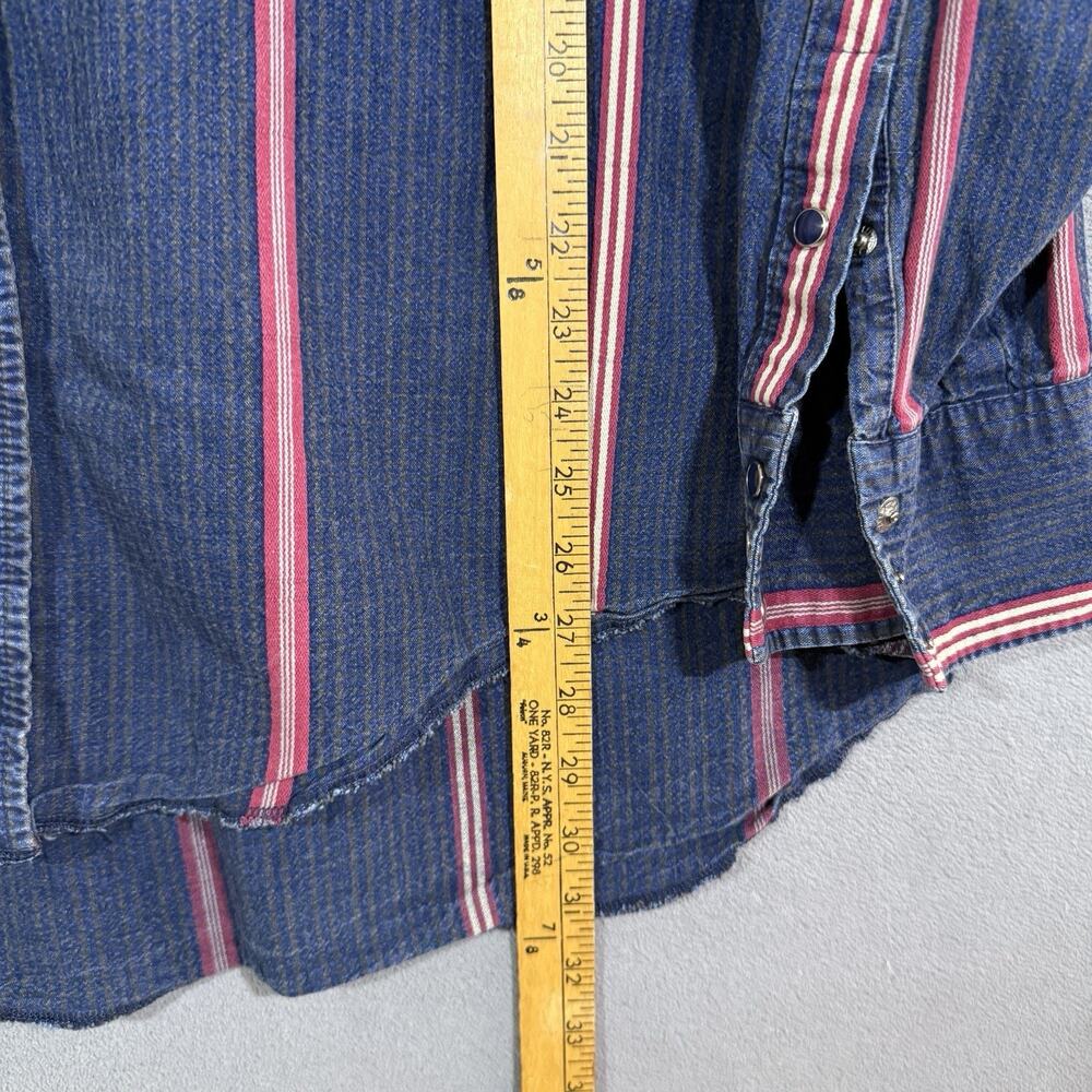 Vtg Wrangler Brushpopper Shirt Size XL Blue Red Stripes Western MADE IN USA - Picture 8 of 8